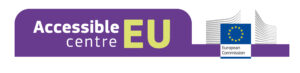 Accessible EU Centre Logo, with purple background and white text, and European Commission logo incorporated