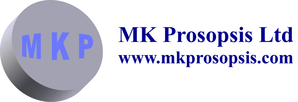 MK Prosopsis Ltd logo with 3D gray disc, blue MKP letters, and company name with website www.mkprosopsis.com in bold blue text